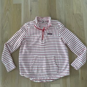 Vineyard Vines Deep Coral and White Striped Quarter Zip Pullover